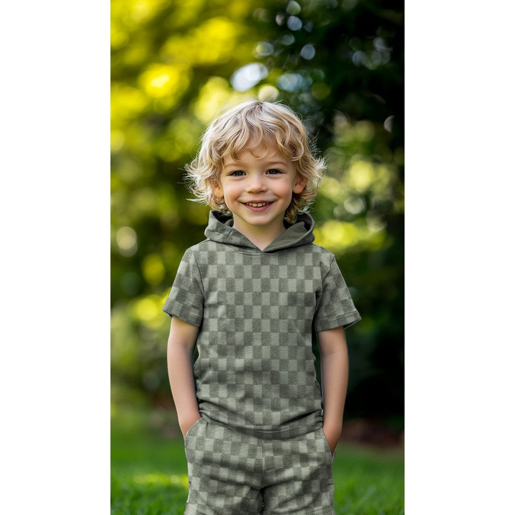 03297.001 COTTON TOWELLING KNIT CHECKS - GREEN