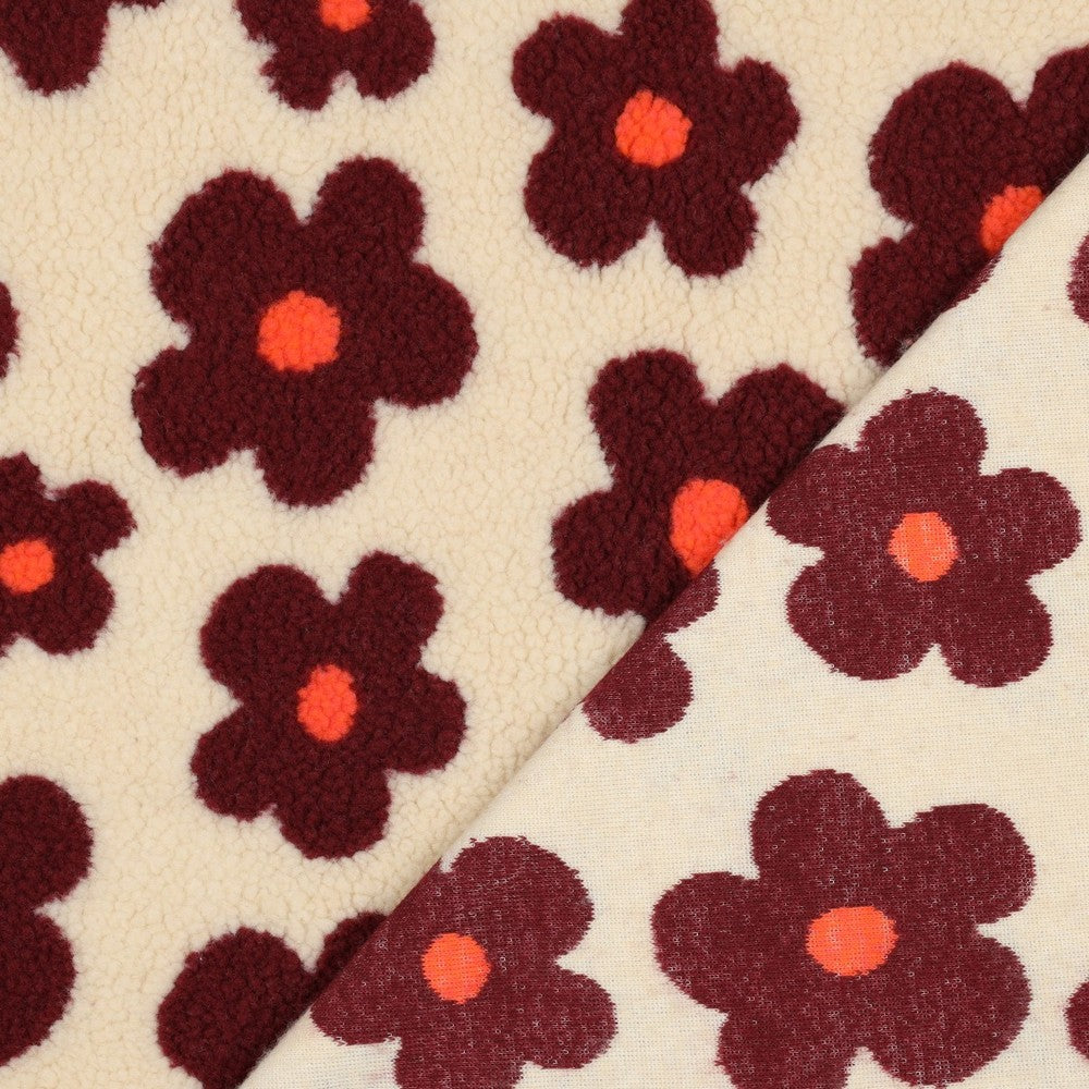03716.001 TEDDY JACQUARD FLOWERS - BEIGE/WINE RED