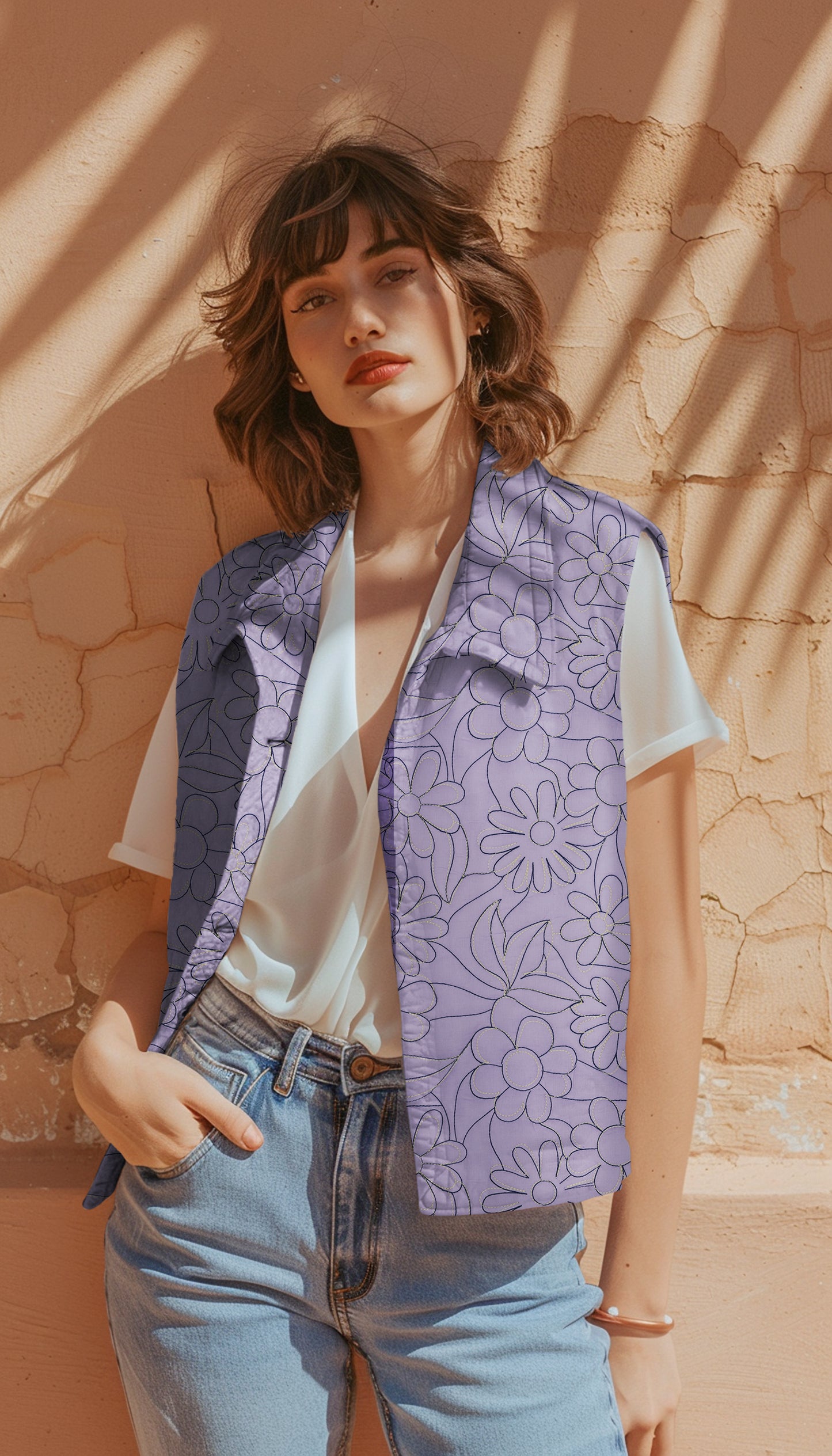 03790.002 COTTON STEPPED FLOWERS - LAVENDER