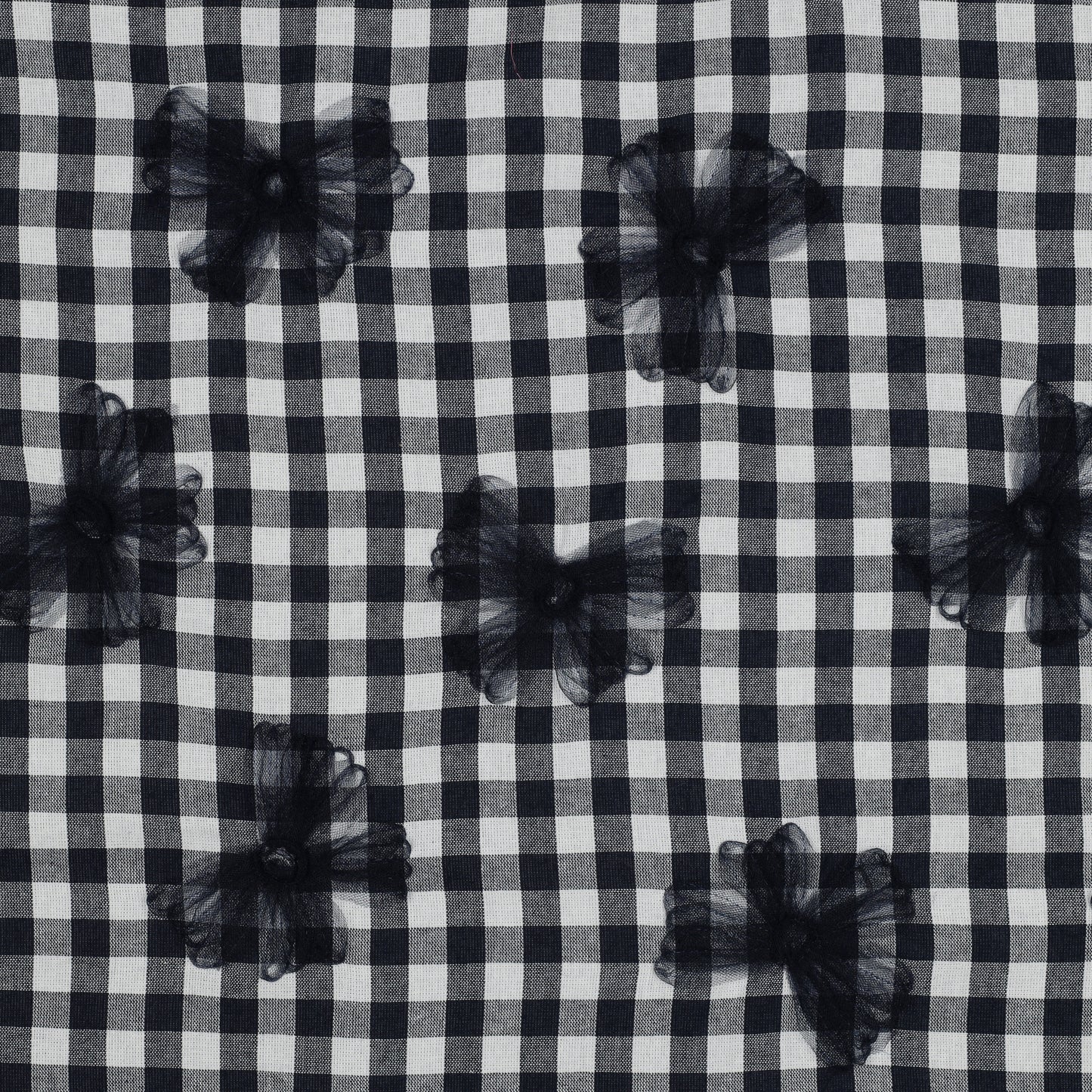 03860.001 COTTON YARN DYED CHECKS TULE FLOWERS - NAVY