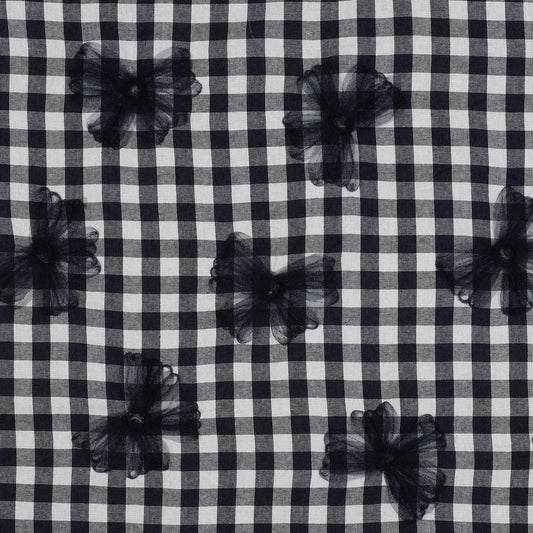 03860.001 COTTON YARN DYED CHECKS TULE FLOWERS - NAVY