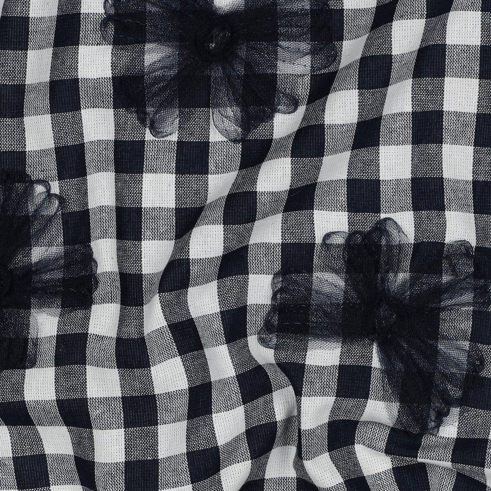 03860.001 COTTON YARN DYED CHECKS TULE FLOWERS - NAVY