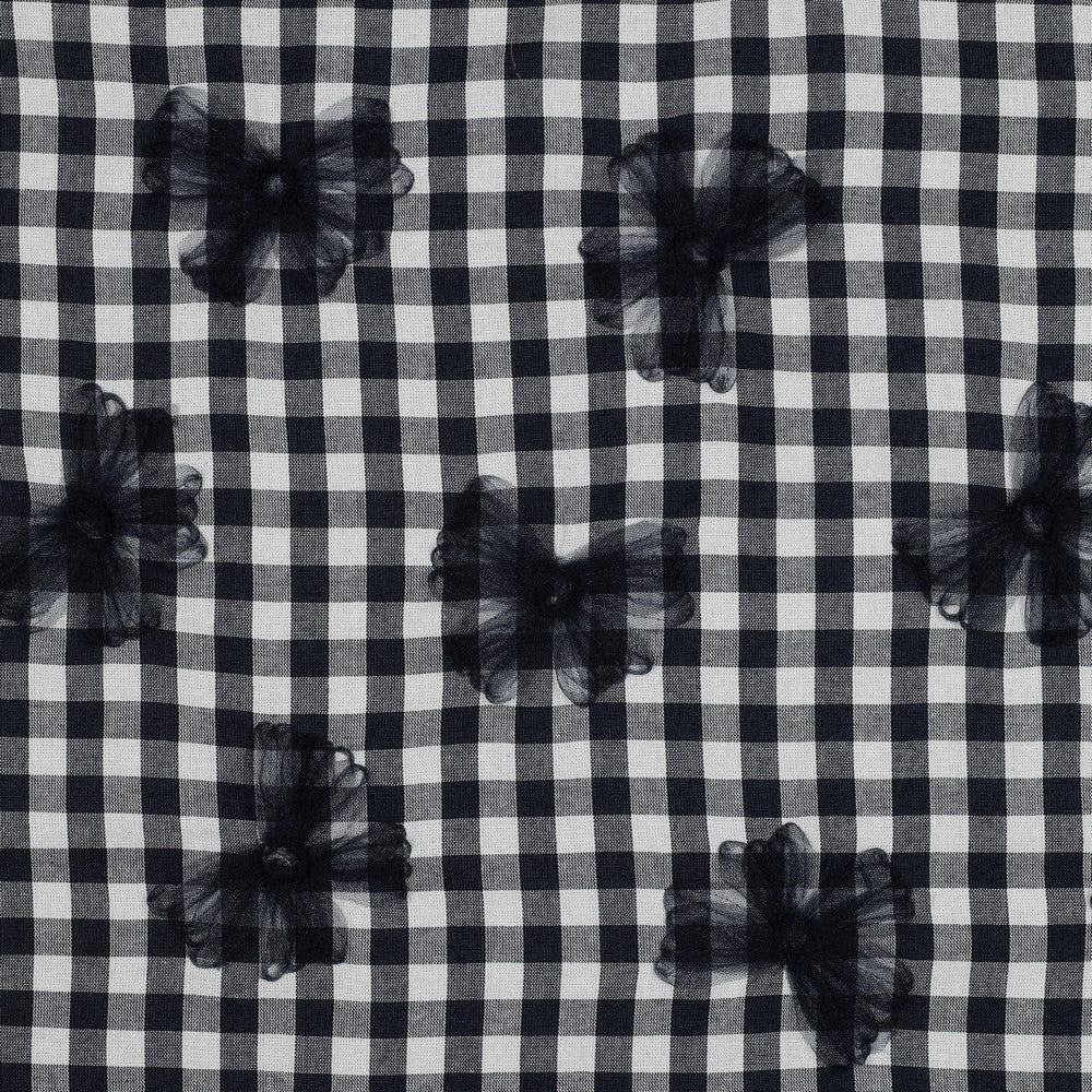 03860.001 COTTON YARN DYED CHECKS TULE FLOWERS - NAVY