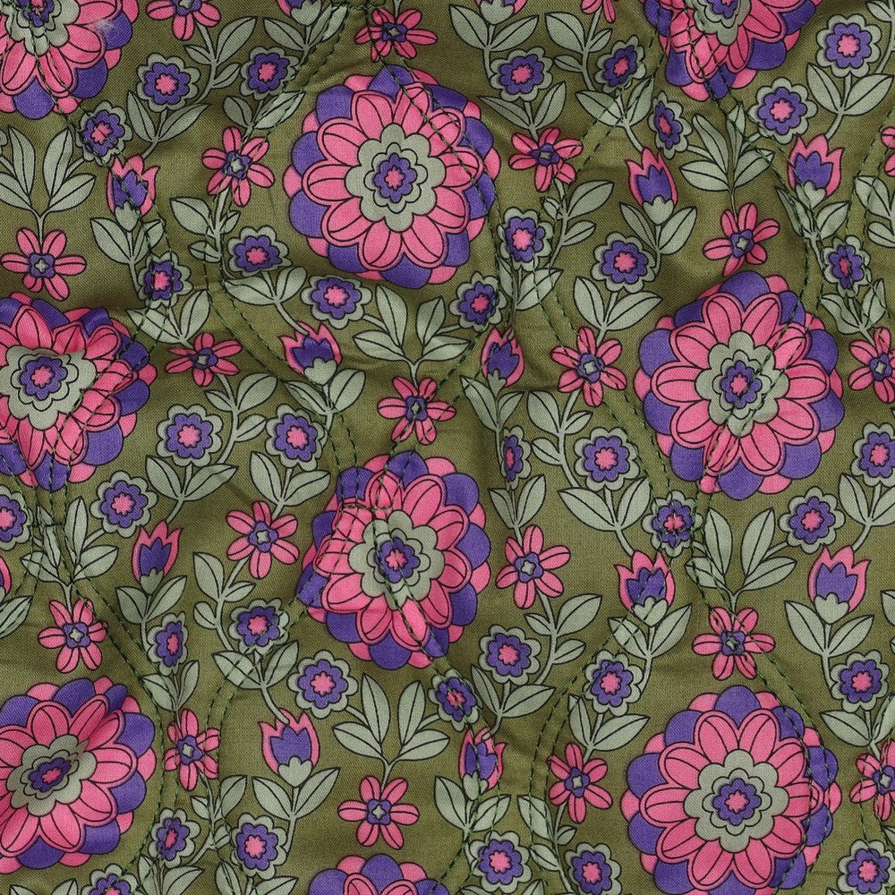 05678.001 COTTON VOILE STEPPED FLOWERS - PURPLE / ARMY GREEN(“quilted” look)