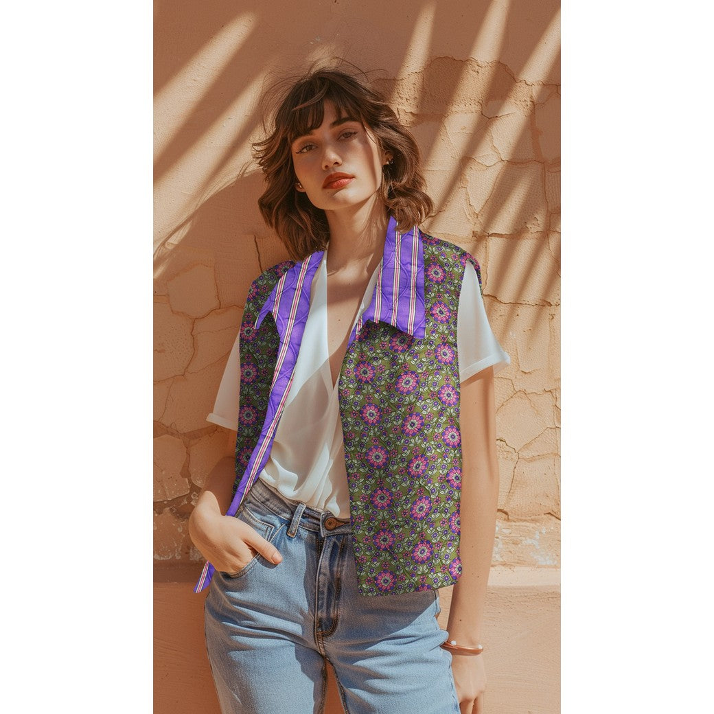 05678.001 COTTON VOILE STEPPED FLOWERS - PURPLE / ARMY GREEN(“quilted” look)