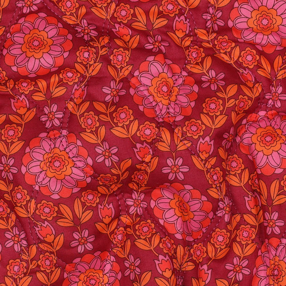 05678.007 COTTON VOILE STEPPED FLOWERS - PINK / BORDEAUX (“quilted” look)