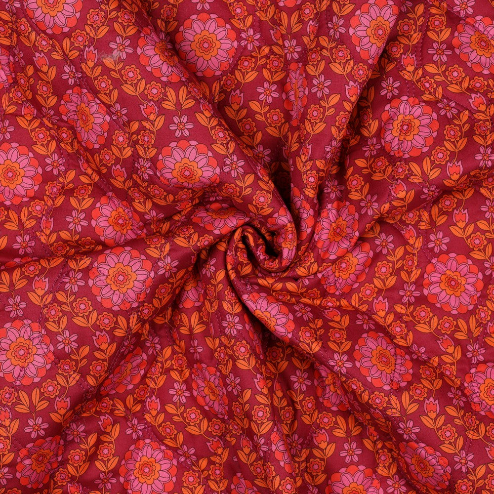05678.007 COTTON VOILE STEPPED FLOWERS - PINK / BORDEAUX (“quilted” look)