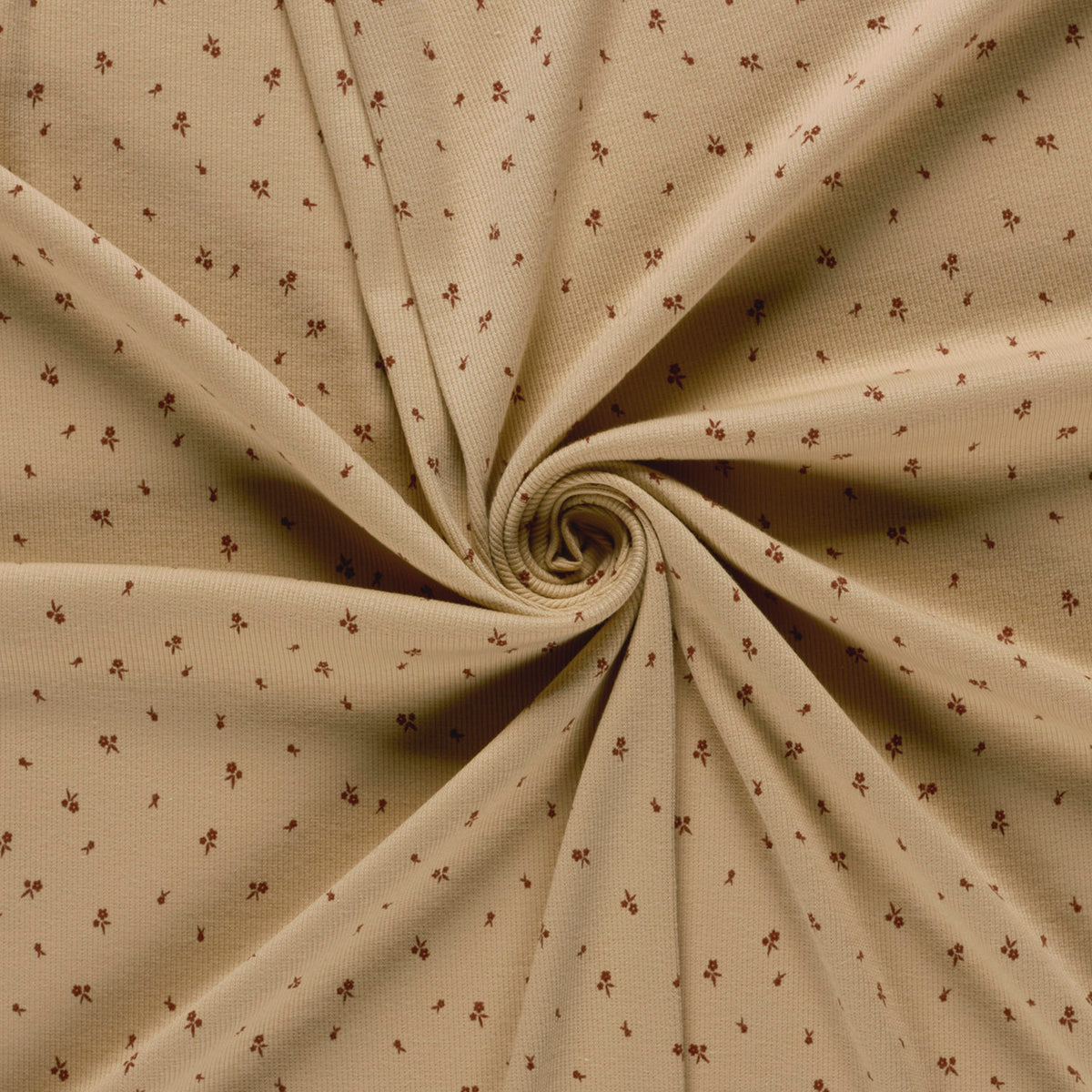 25443.052 RIB JERSEY STOF BEDRUKT BLOEMEN  - BEIGE