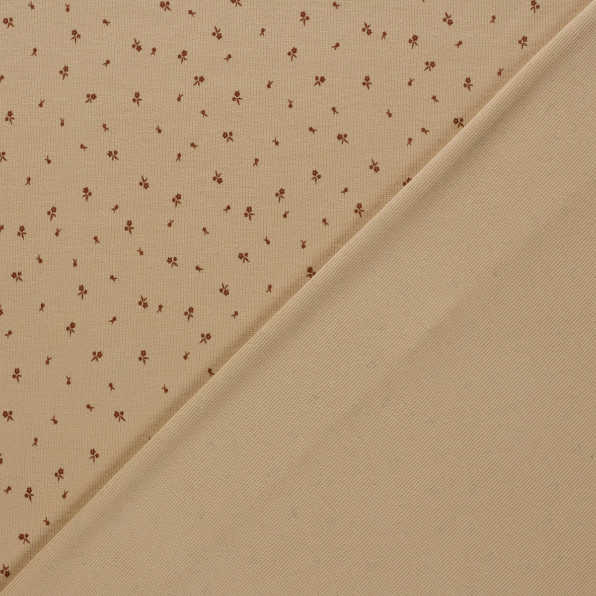 25443.052 RIB JERSEY STOF BEDRUKT BLOEMEN  - BEIGE